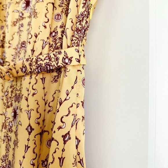 SANDRO Suzette Belted Floral Print Satin-Twill Mini Dress in Yellow Size S - Picture 9 of 9